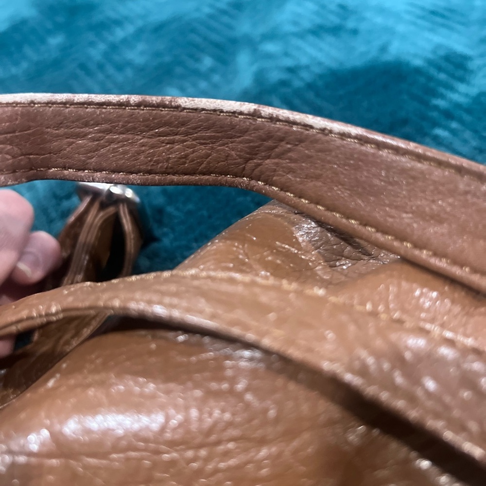 Vintage Crossbody Bag Cognac Leather Multi Pocket Retro Adjustable Zip Closure - Picture 8 of 10